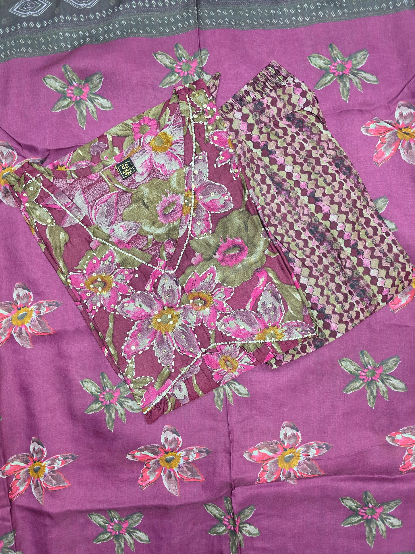 Purple Muslin Silk 3pc Set