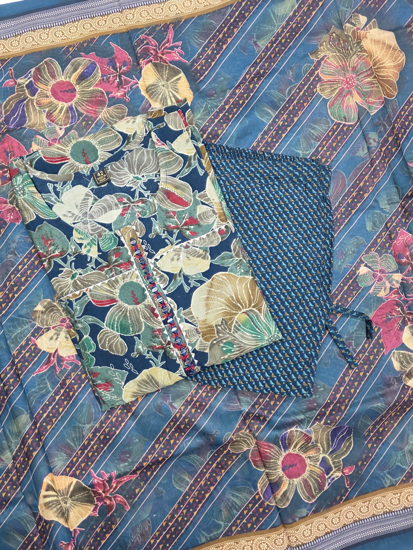 Blue Muslin Silk 3pc Set