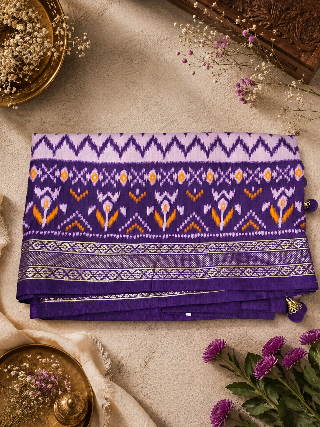 Purple Semi Ikkat Saree