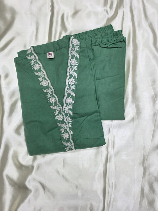 Green Khadi Cotton 2pc Set