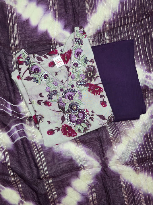 Purple Muslin Silk 3pc Set