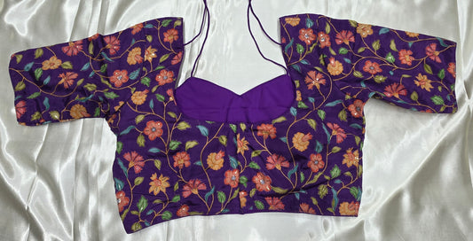 Purple Crepe Silk Print Blouse