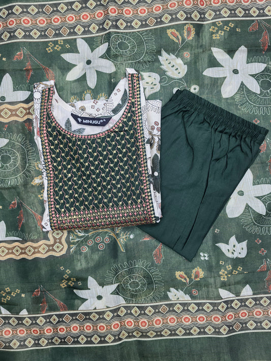 Dark Green Roman Silk 3pc Set