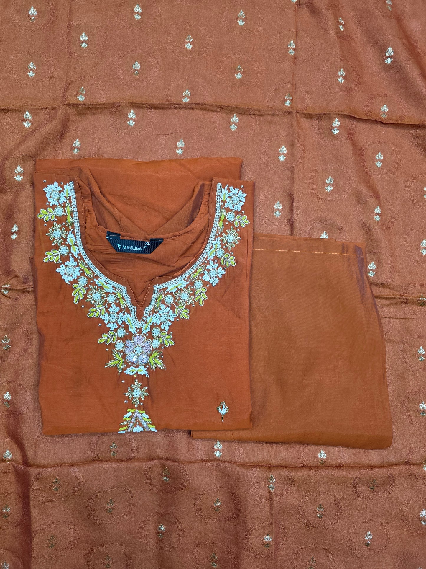 Orange Raw Silk 3pc Set