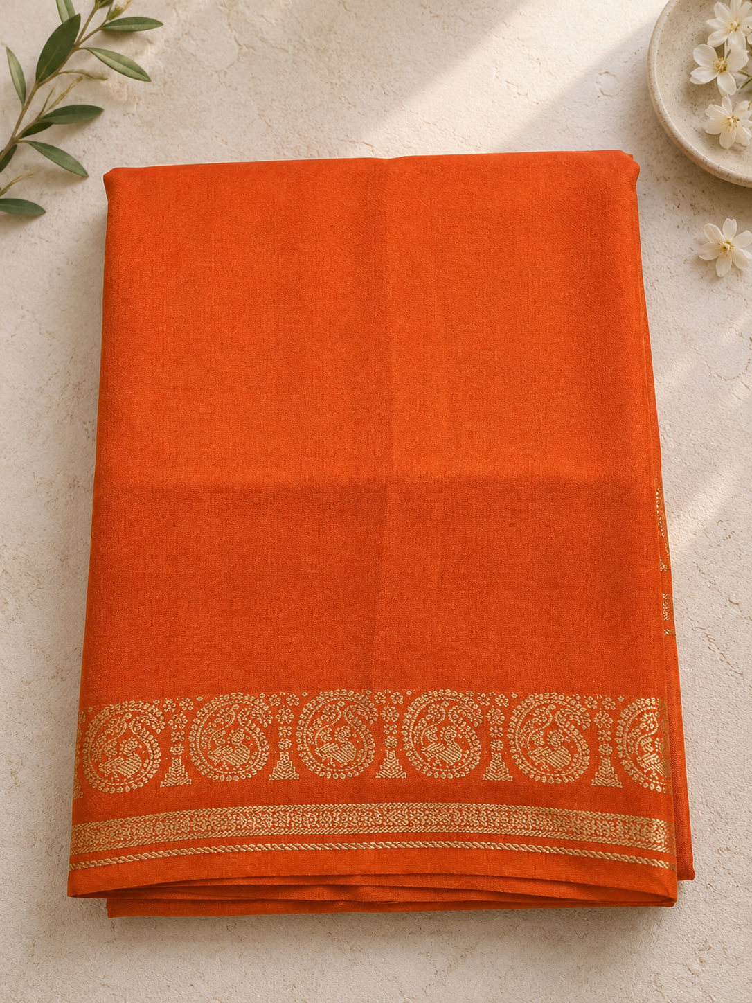 Orange Semi Mysore Silk Saree