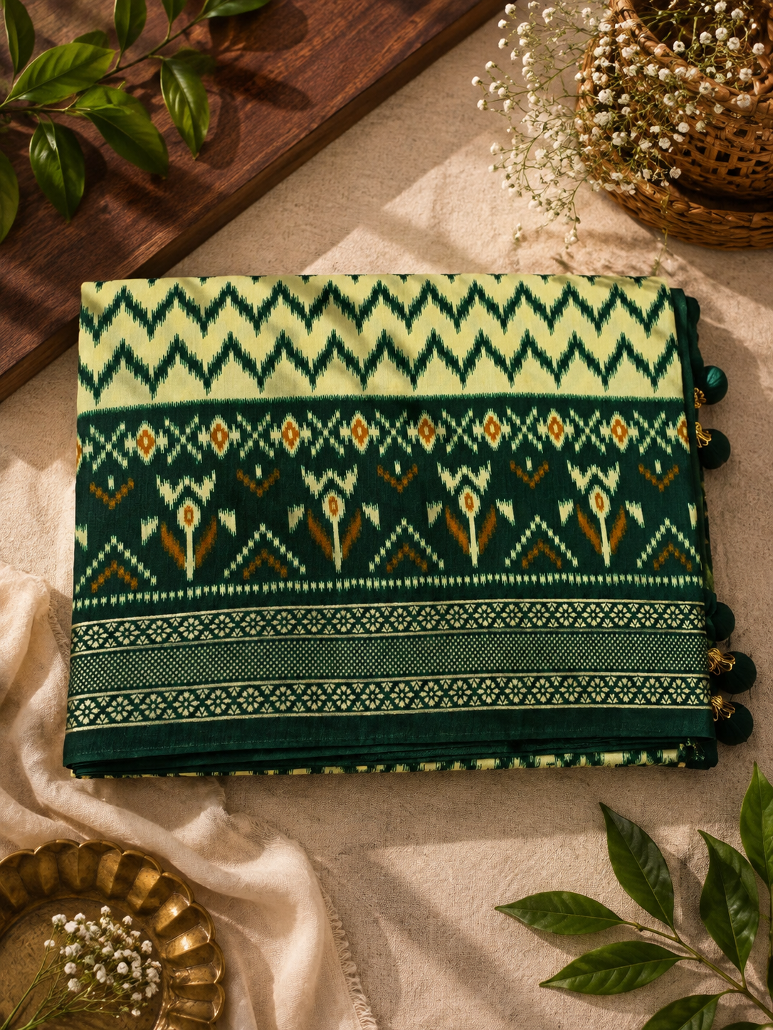 Green Semi Ikkat Saree