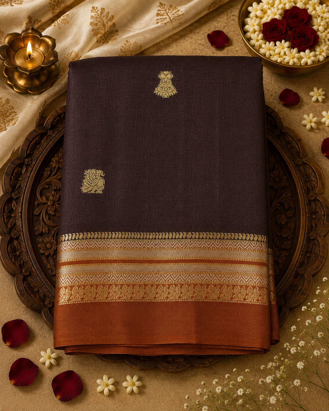 Brown Semi Crepe Silk Saree