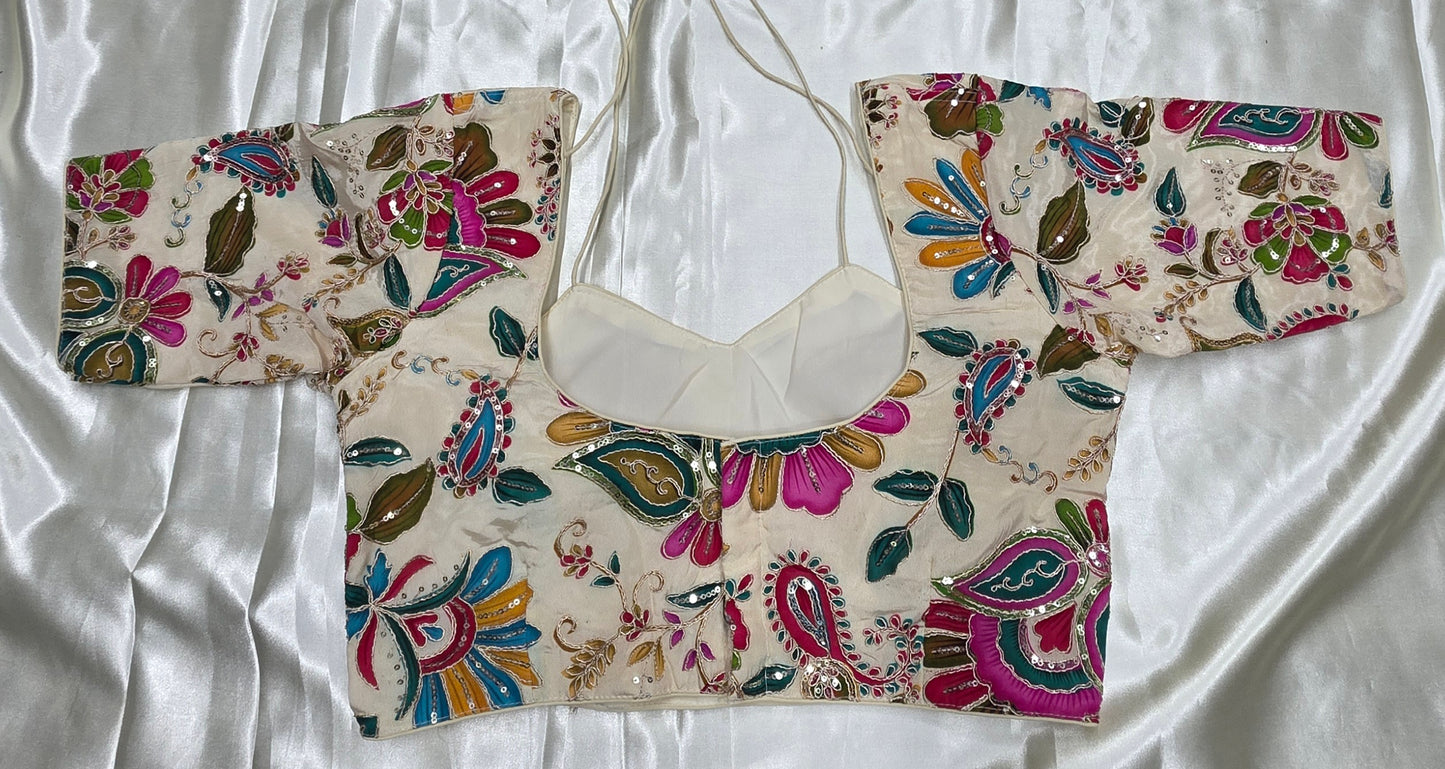 Cream Crepe Silk print Blouse