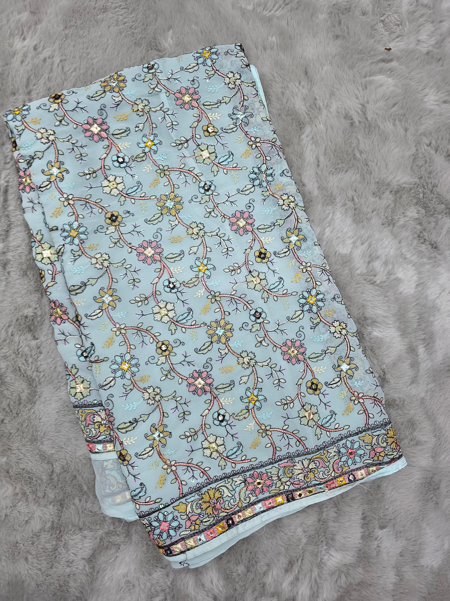 Turkish Blue Kashmiri Special Designer Saree