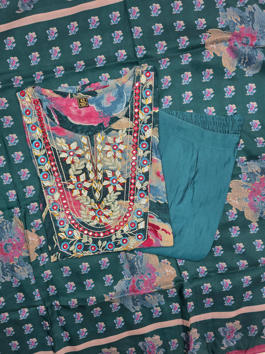 Blue Muslin Silk 3pc Set