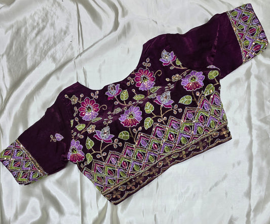 Purple colour work blouse