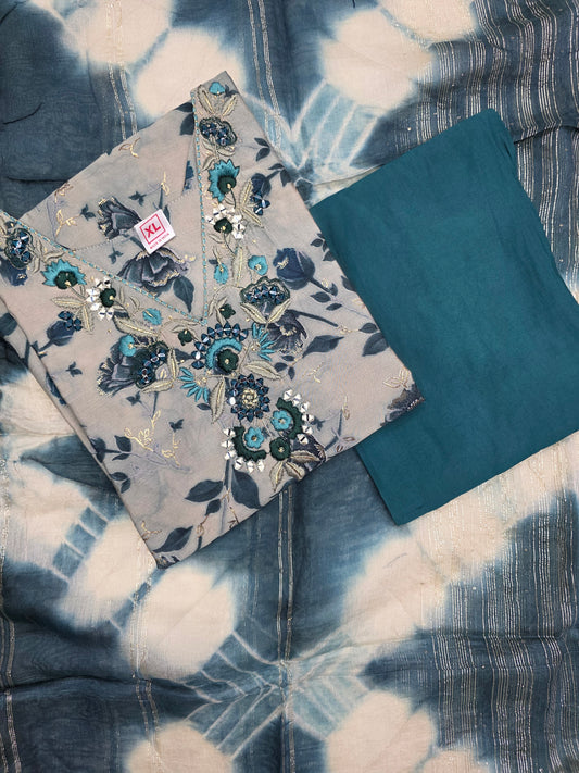 Blue Muslin Silk 3pc Set