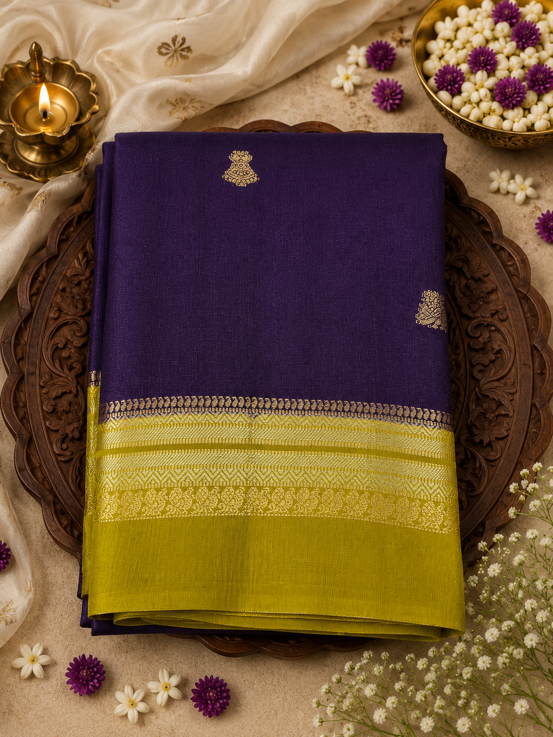 Purple Semi Crepe Silk Saree