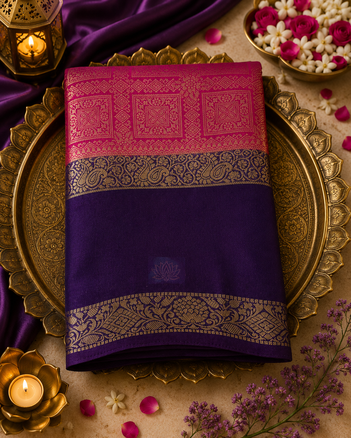 Pink Brocade Crepe Saree