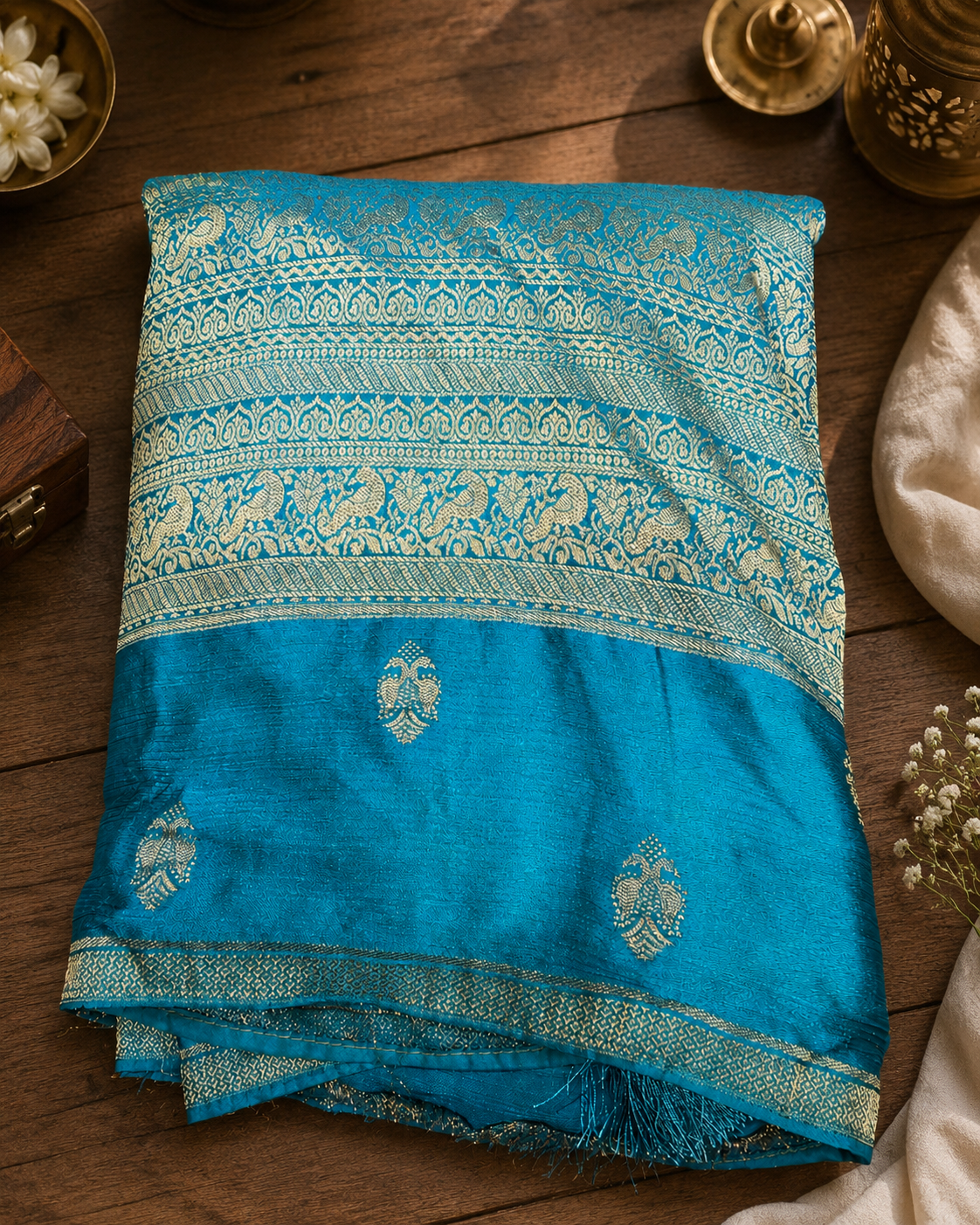 Blue Brocade Crepe Saree