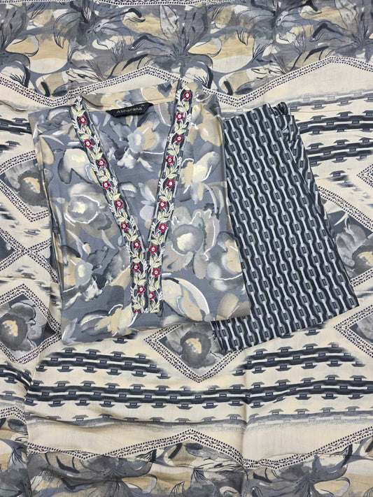 Ash Grey Muslin Silk 3pc Set