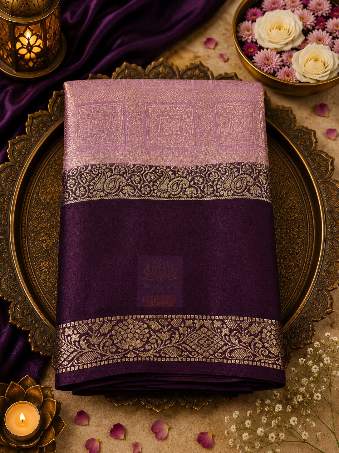 Light Pink Brocade Crepe Saree