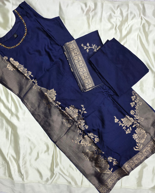 Dark blue Raw Silk 3pc Set