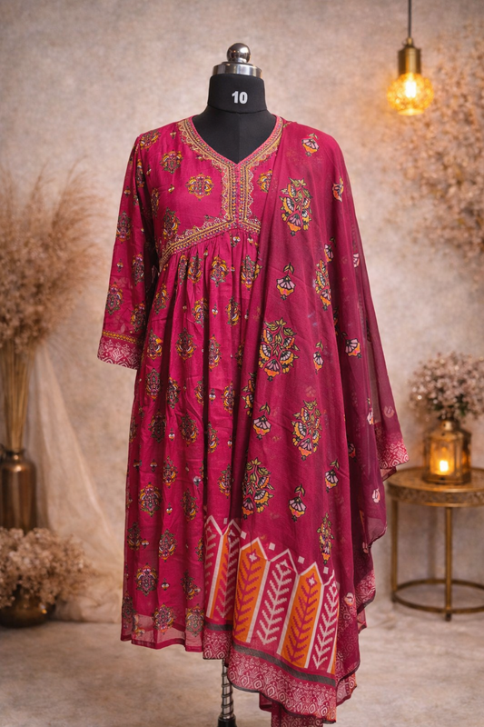 Alia cut Pink Floral 3pc Set