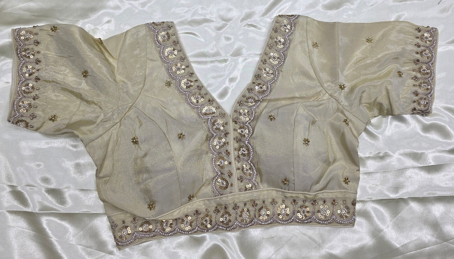 Cream blouse with pearls and Sequence work