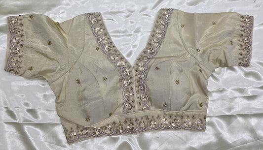 Cream blouse with pearls and Sequence work