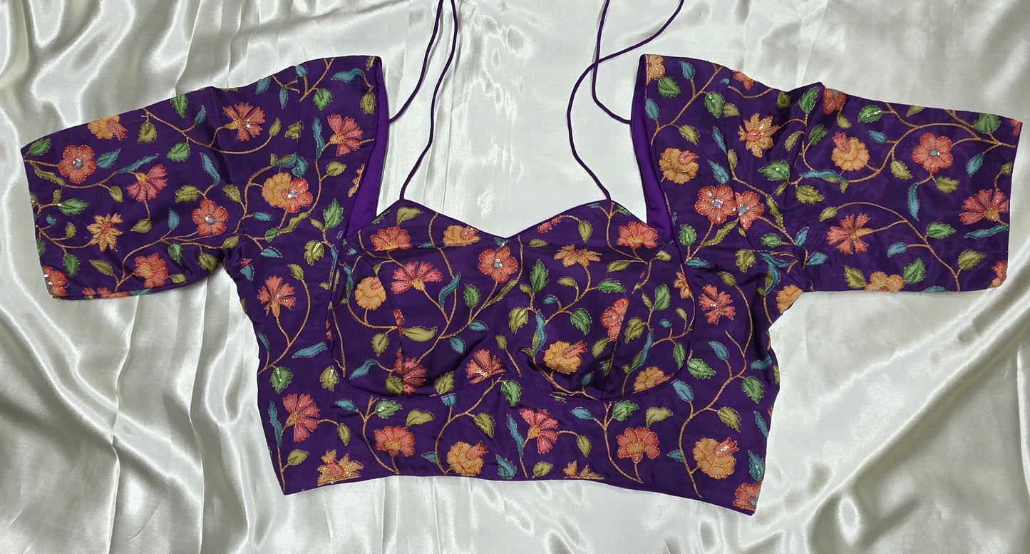 Purple Crepe Silk Print Blouse