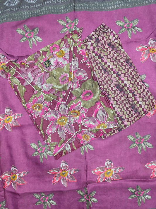 Purple Muslin Silk 3pc Set