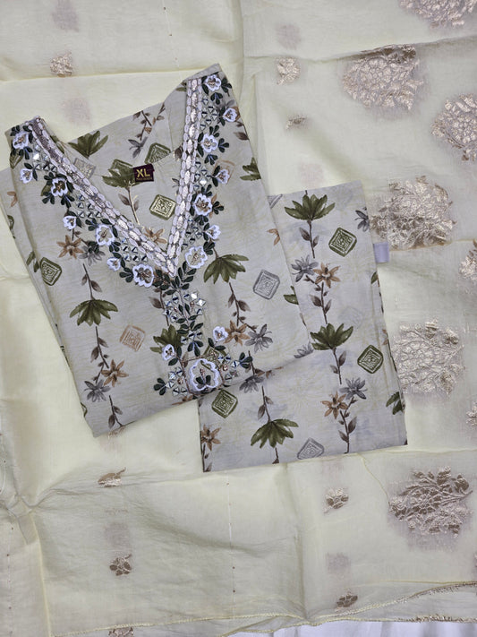 Green Muslin Silk 3pc Set