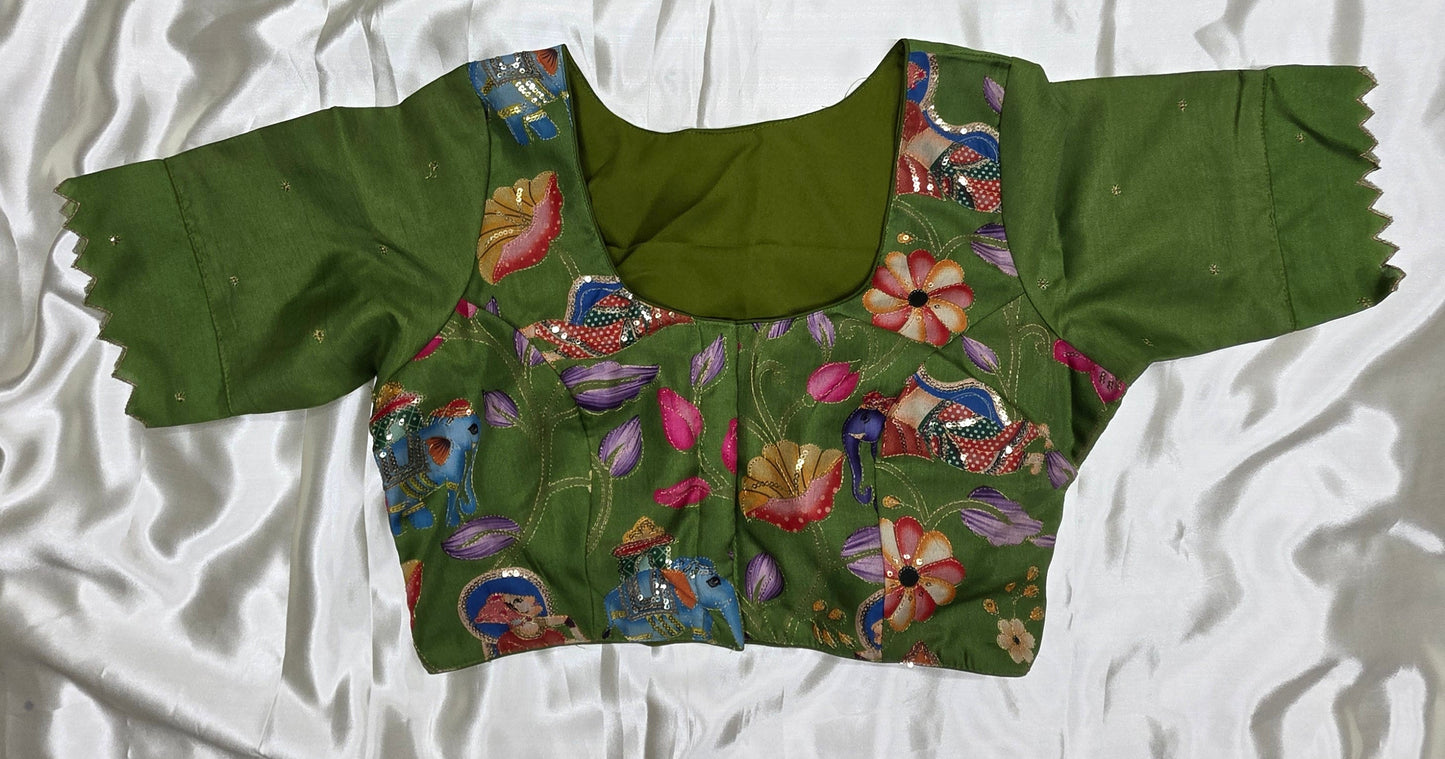 Parrot Green Sequence Blouse