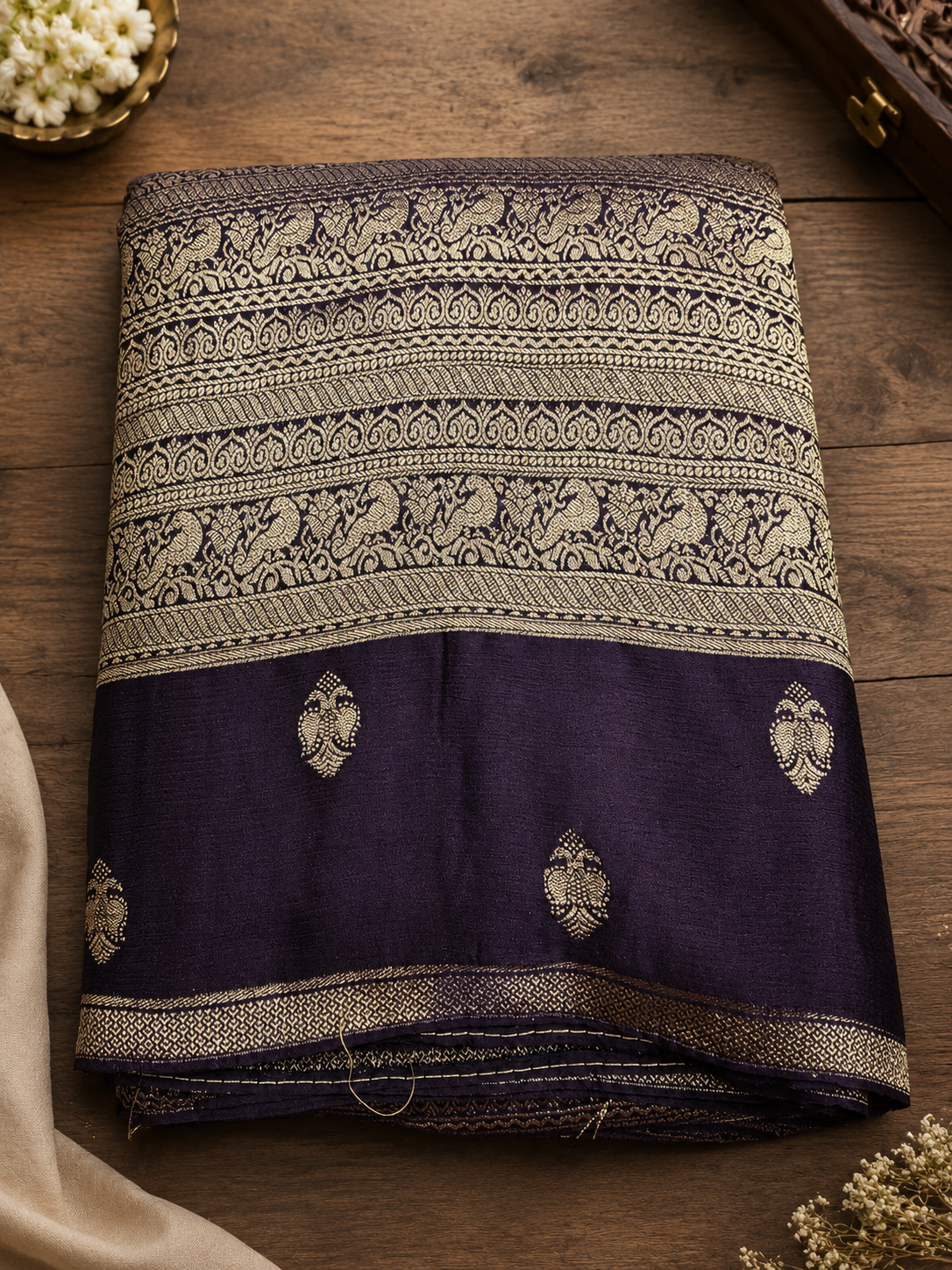 Brown Brocade Crepe Saree