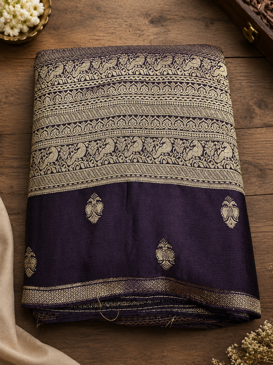 Brown Brocade Crepe Saree