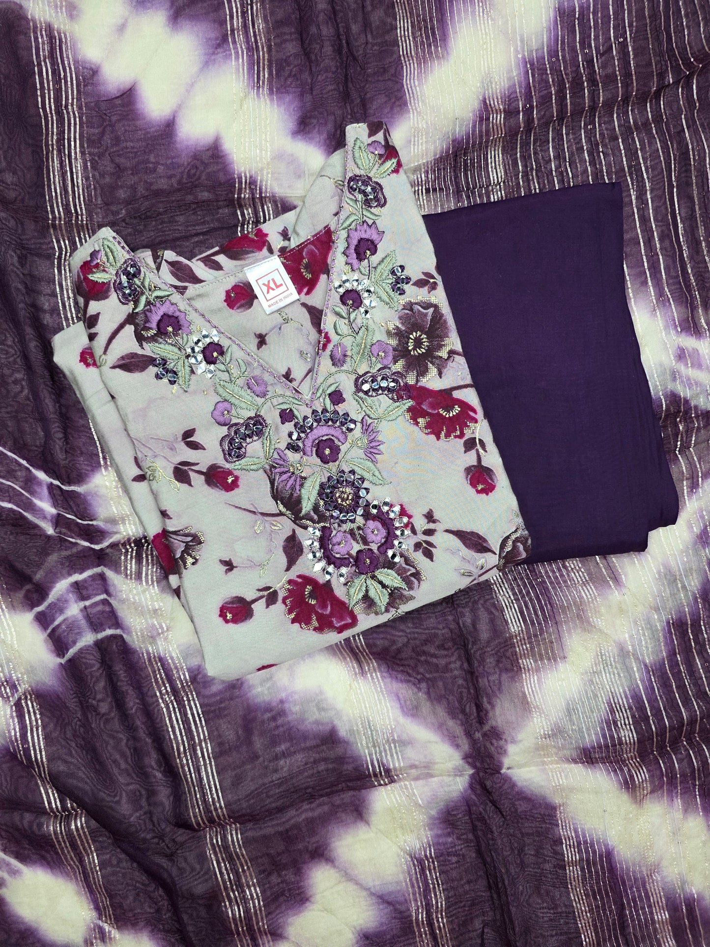 Purple Muslin Silk 3pc Set