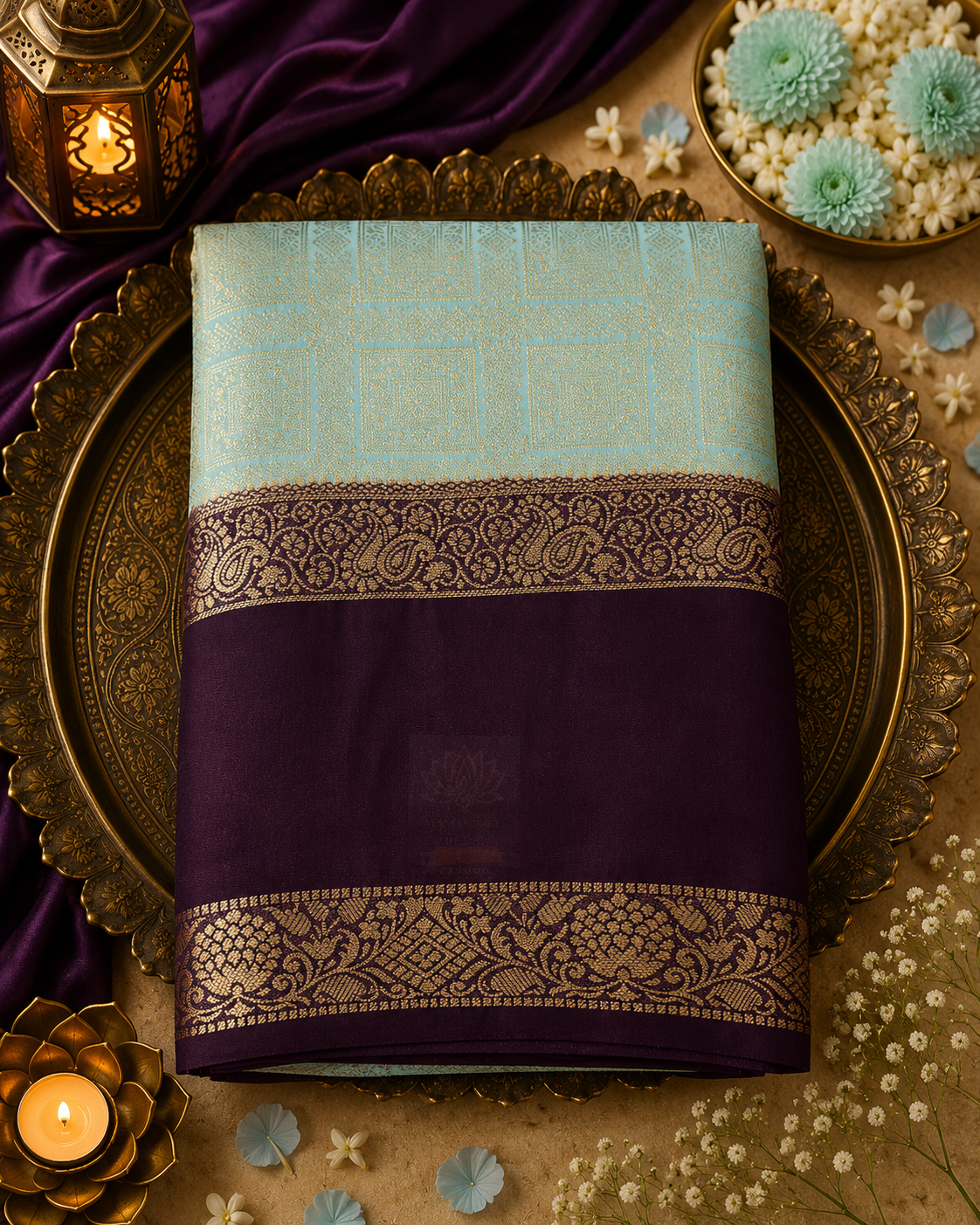 Light Sea Green Brocade Crepe Saree