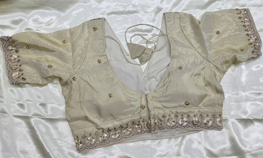 Cream blouse with pearls and Sequence work