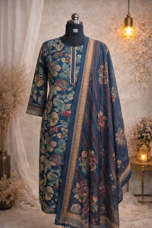 Blue Muslin Silk 3pc Set