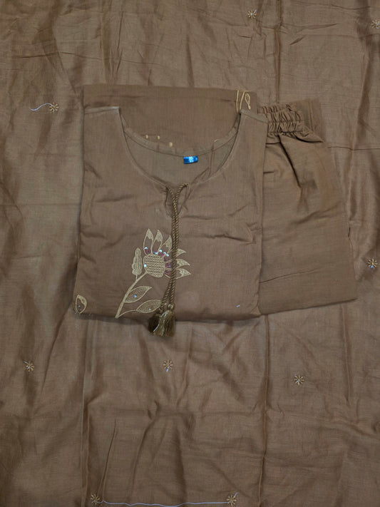 Terracotta Brown Mul Cotton 3pc Set