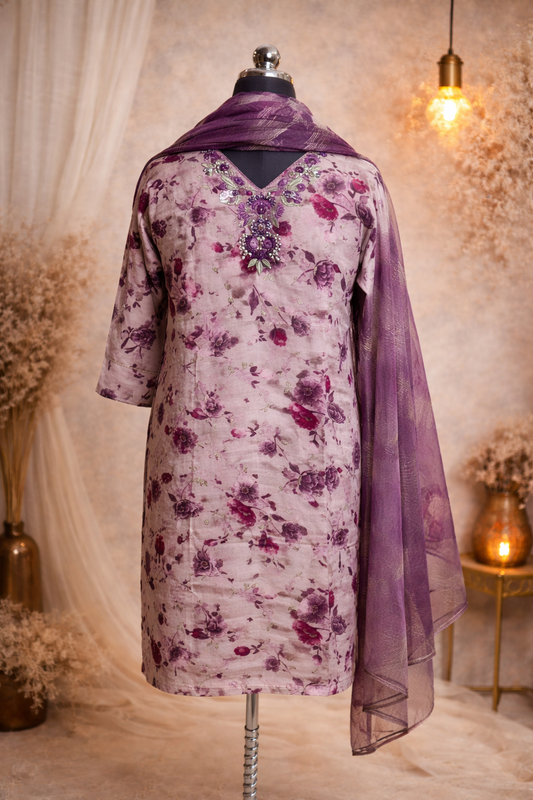 Purple Muslin Silk 3pc Set