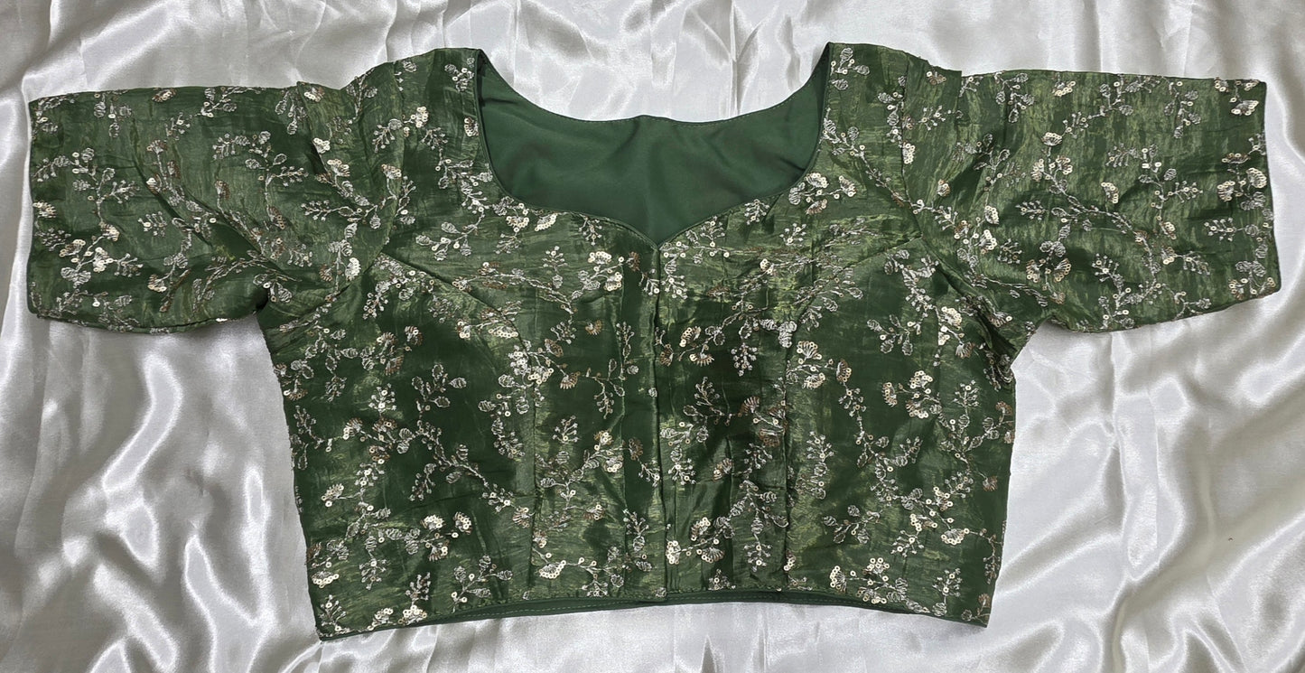Green Crepe Sequence Blouse