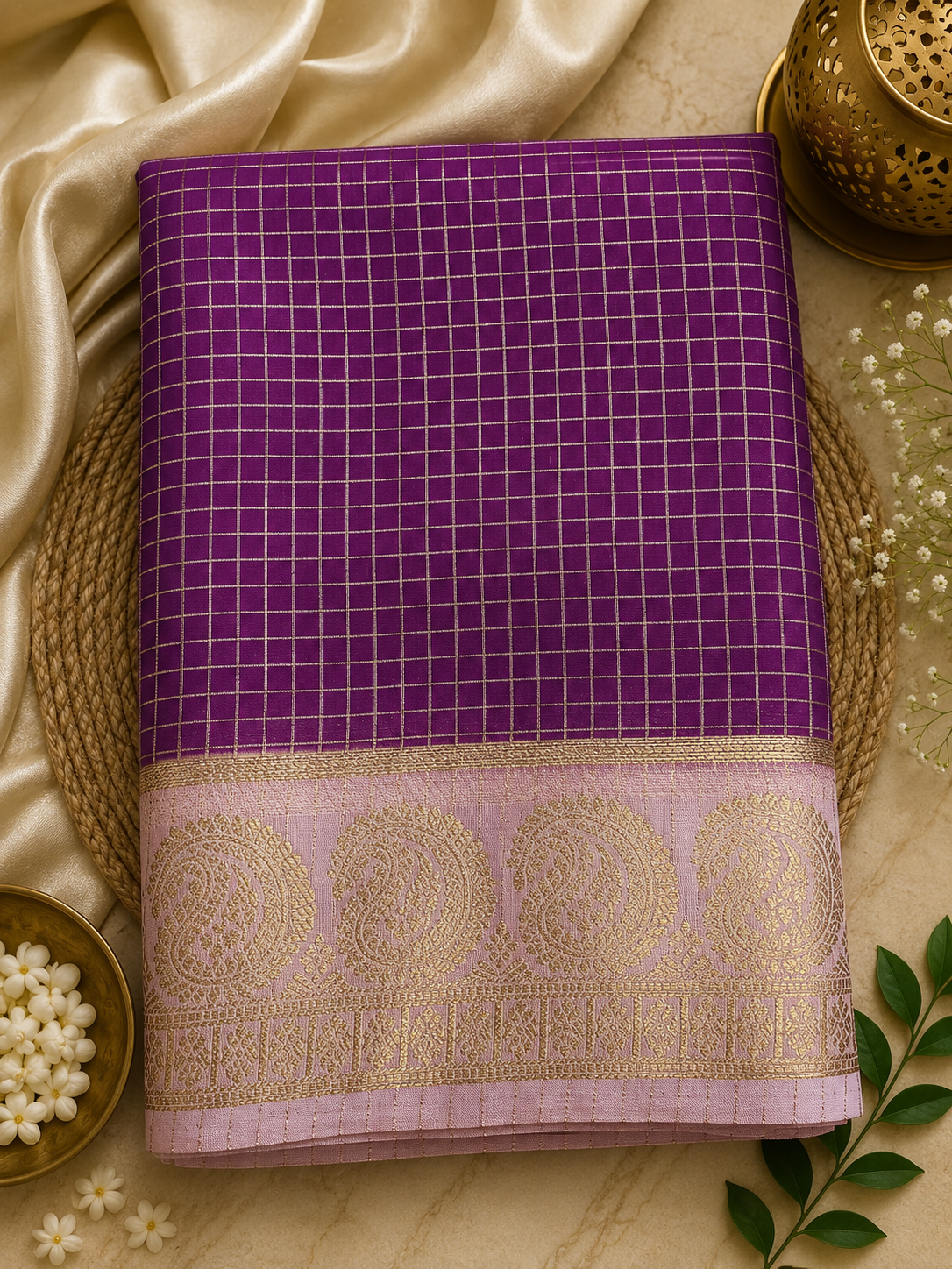 Purple Semi Crepe Silk Saree
