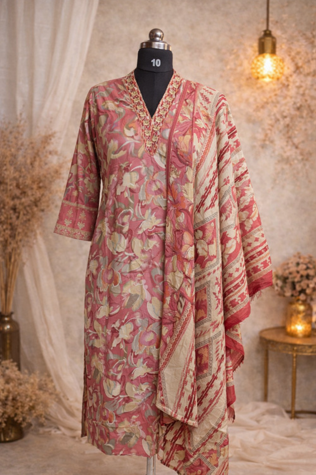 Pink Muslin Silk 3pc Set
