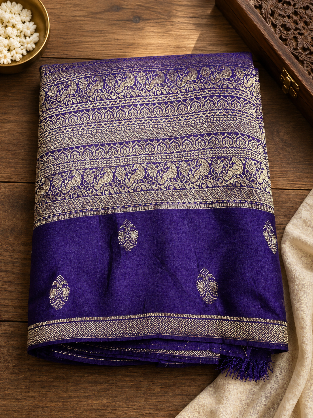 Purple Brocade Crepe Saree