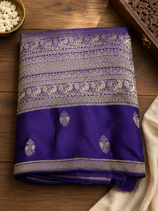 Purple Brocade Crepe Saree