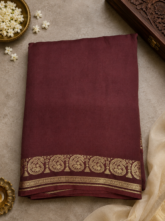 Brown Semi Mysore Silk Saree