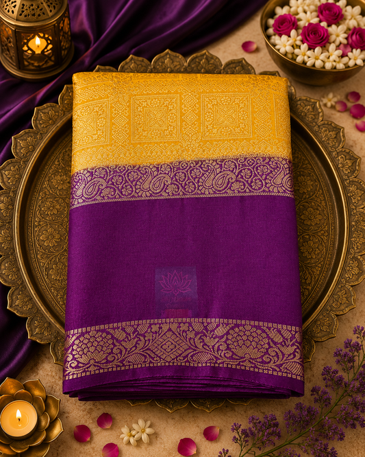 Yellow Brocade Crepe Saree