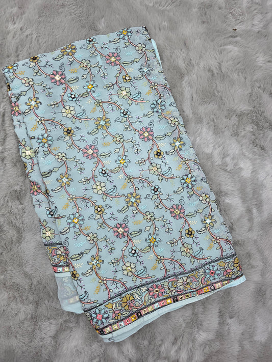 Turkish Blue Kashmiri Special Designer Saree