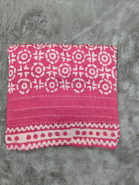 Pink colour Summer Special Batik Print Mul Cotton Saree