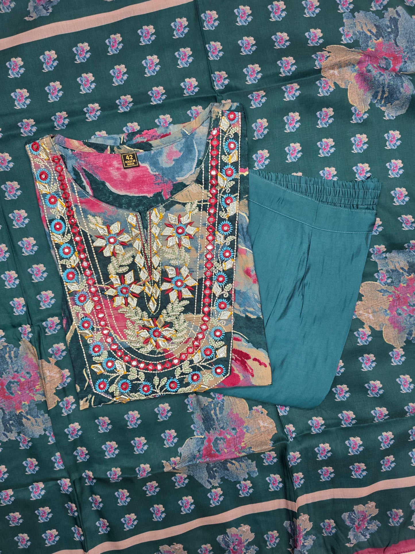 Blue Muslin Silk 3pc Set