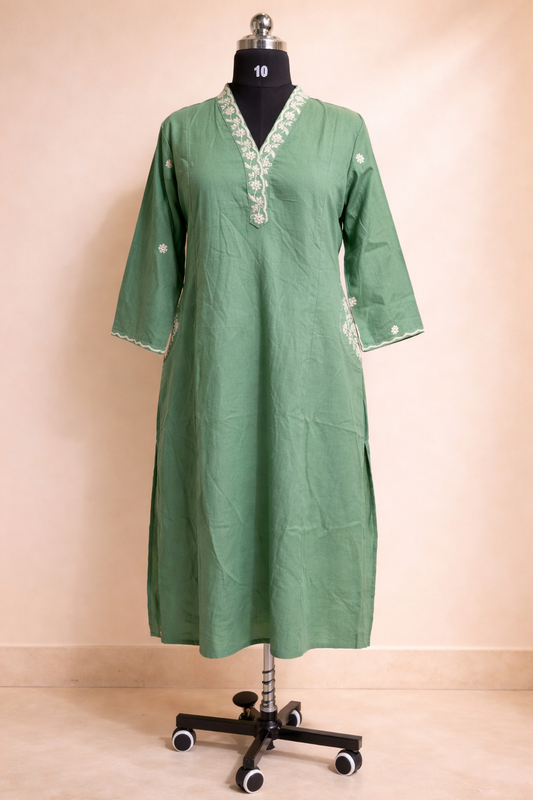 Green Khadi Cotton 2pc Set