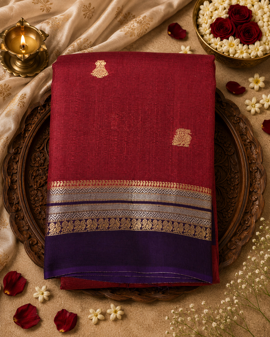 Crimson Red Semi Crepe Silk Saree