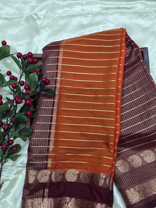 Rust Orange Semi Crepe Saree